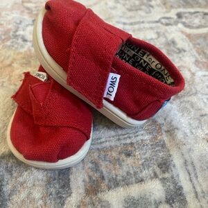 TOMS baby Red Canvas Slip-On Sneakers